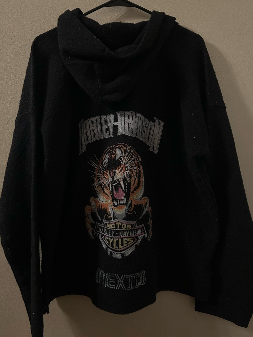 Harley-Davidson Black Hooded Baja Rug-Style Pullover with “Mexico” Logo